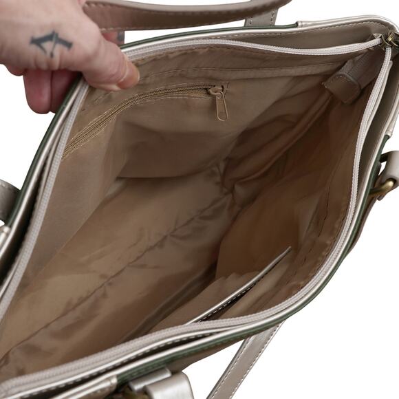 Green And Champagne Aurielle Leather Tote - 14W x 9H x 4.75D - Picture 4 of 11